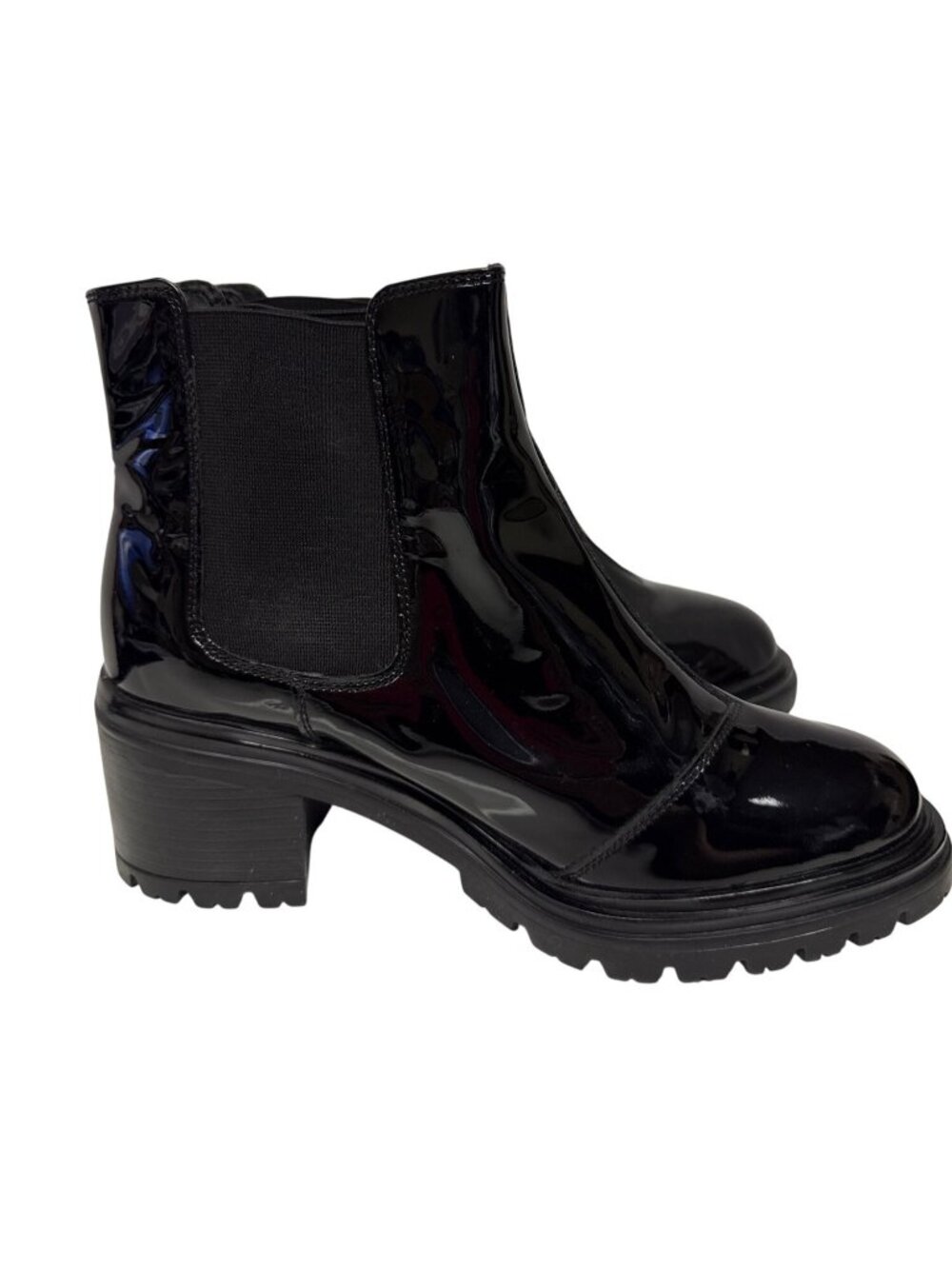 GEOX Damiana Women's 6 36.5 Black Patent Leather Chelsea Boots Lug Sole NWOB